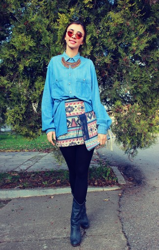 С чем носить темно-синие ботинки женщине