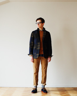 С чем носить темно-синие топсайдеры из плотной ткани