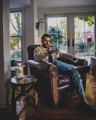 С чем носить темно-синие эспадрильи из плотной ткани мужчине