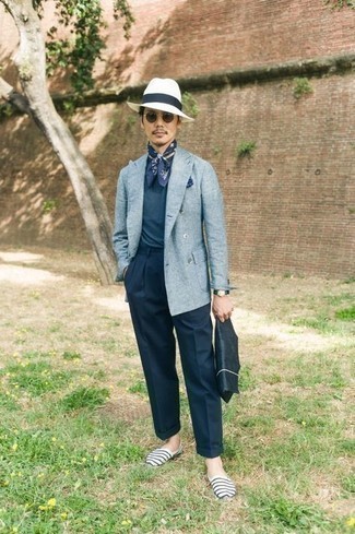 С чем носить темно-синий мужской клатч из плотной ткани мужчине