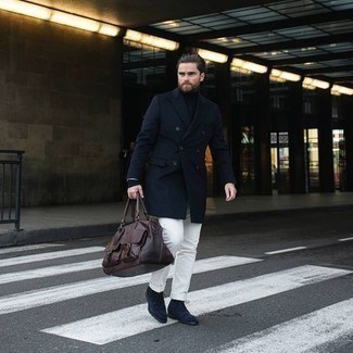 С чем носить темно-синие повседневные ботинки мужчине