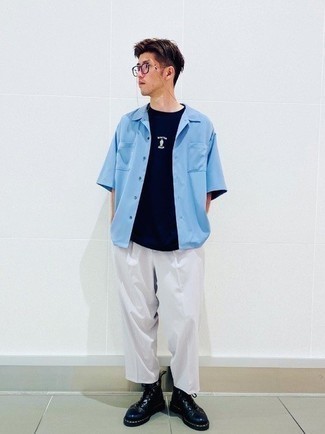 С чем носить темно-синие повседневные ботинки мужчине