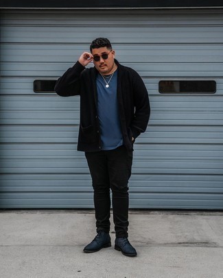 С чем носить темно-синие повседневные ботинки мужчине