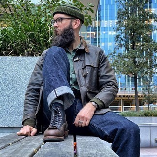 С чем носить темно-синие повседневные ботинки мужчине