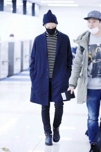 С чем носить темно-синие ботинки челси мужчине