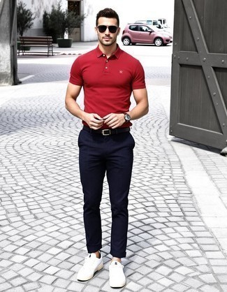 С чем носить темно-синие брюки чинос