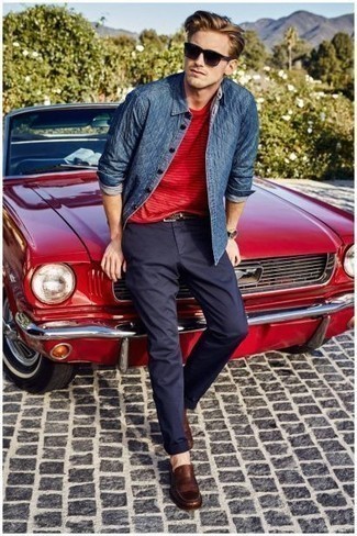 Какие лоферы носить с темно-синими брюками чинос