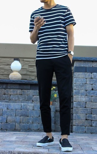 Какие слипоны носить с темно-синими брюками чинос