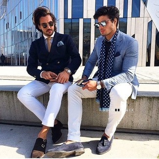 Какие монки носить с темно-синим двубортным пиджаком