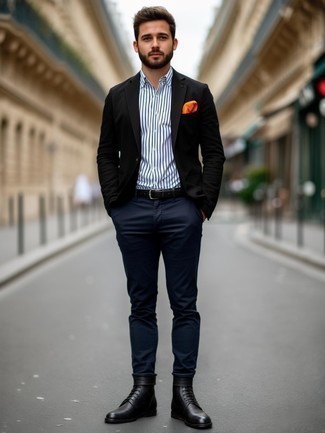 С чем носить темно-синие классические брюки мужчине