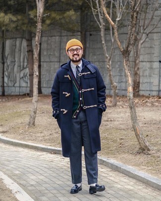 С чем носить темно-синий дафлкот мужчине