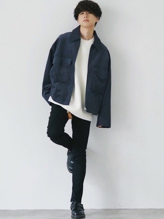 Какие туфли дерби носить с темно-синей курткой харрингтон