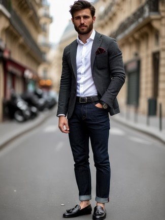 Какие пиджаки носить с темно-синими джинсами мужчине