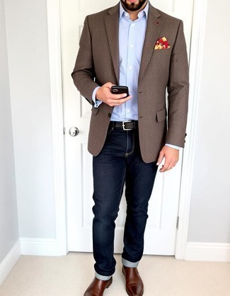 Какие пиджаки носить с темно-синими джинсами мужчине