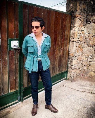 Какие ботинки броги носить с темно-синими джинсами