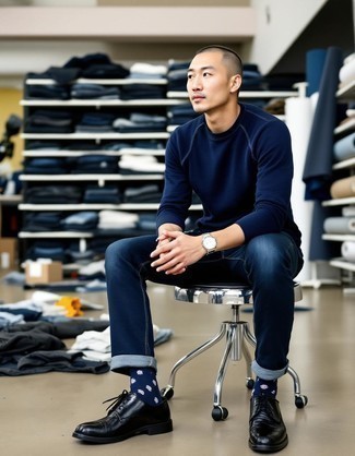 Какие туфли дерби носить с темно-синими джинсами