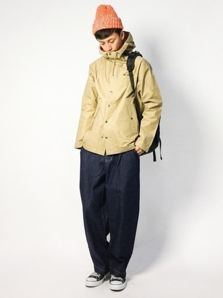 Какие ветровки носить с темно-синими джинсами мужчине