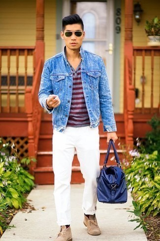 С чем носить темно-синюю кожаную сумку мужчине