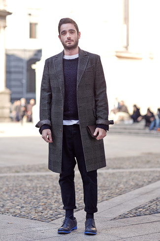 С чем носить темно-синие кожаные туфли дерби