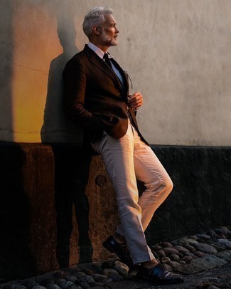 С чем носить темно-синие кожаные туфли дерби