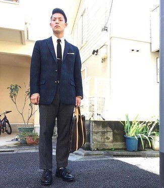 С чем носить темно-синие кожаные туфли дерби