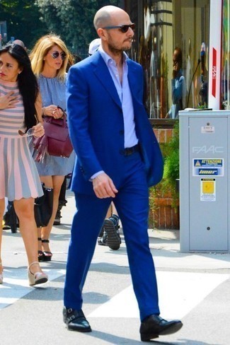 С чем носить темно-синие кожаные монки