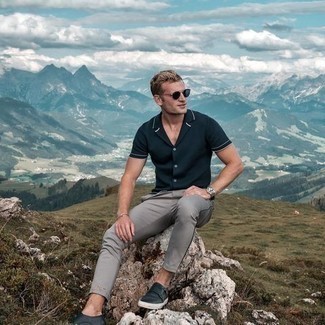 С чем носить темно-синие кожаные монки