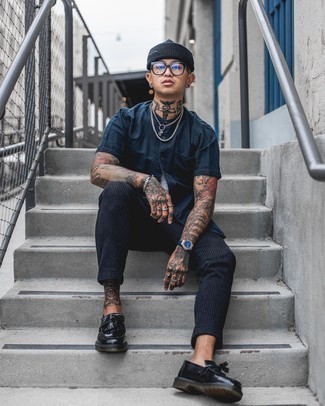 С чем носить темно-синие кожаные часы мужчине