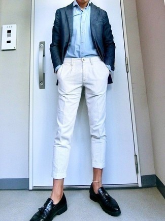 Какие брюки чинос носить с темно-синими лоферами