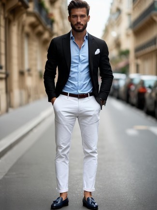 С чем носить темно-синие лоферы мужчине