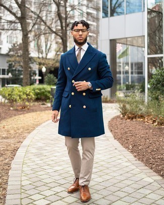 С чем носить темно-синее длинное пальто