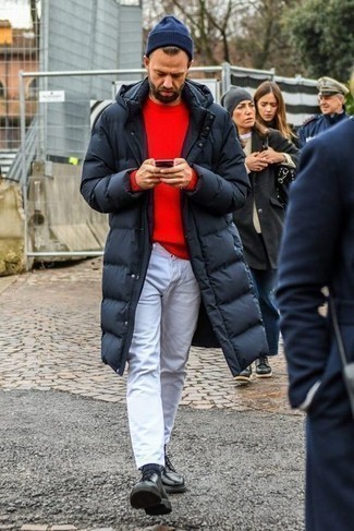 С чем носить темно-синий пуховик мужчине