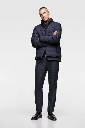 Какие туфли дерби носить с темно-синей курткой-пуховиком