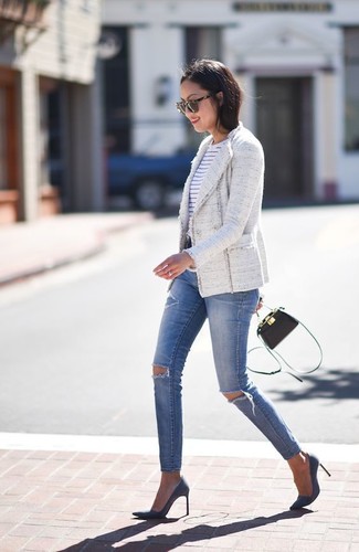 С чем носить темно-синие туфли