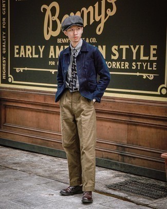 Какие броги носить с темно-синей курткой-рубашкой