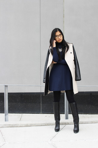 С чем носить темно-синее платье с плиссированной юбкой