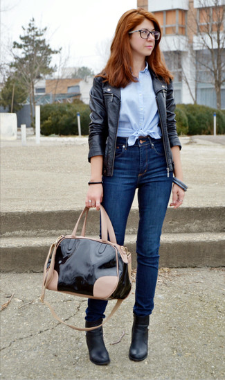 Какие ботильоны носить с темно-синими джинсами скинни