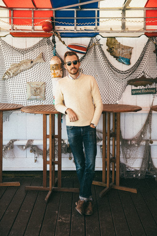 Какие броги носить с темно-синими зауженными джинсами