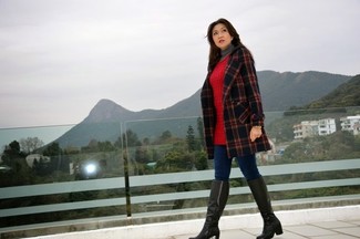 Какое пальто носить с темно-синими джинсами скинни