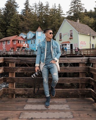 С чем носить темно-синие замшевые ботинки броги