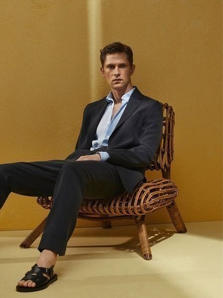 С чем носить темно-синий костюм в стиле кэжуал