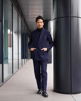 С чем носить темно-синий костюм осень