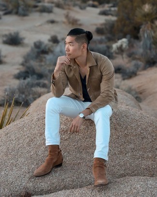 Какие куртки-рубашки носить с темно-синей майкой мужчине