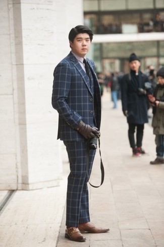 Какие монки носить с темно-синим костюмом-тройкой