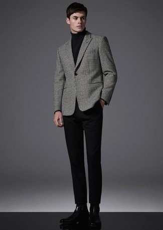 Как носить темно-синюю водолазку с серым пиджаком мужчине