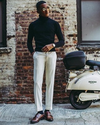 Какие монки носить с темно-синей водолазкой