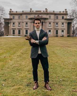С чем носить темно-синий шерстяной пиджак мужчине