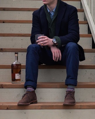 С чем носить темно-синий шерстяной пиджак мужчине