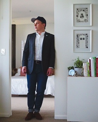 С чем носить темно-синий шерстяной пиджак мужчине