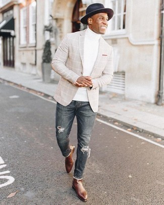 С чем носить темно-синюю шерстяную шляпу мужчине